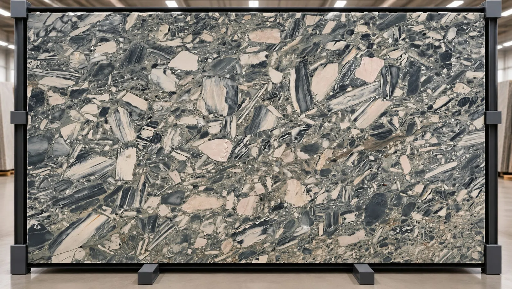 Cocado Blue granite slab, leathered finish