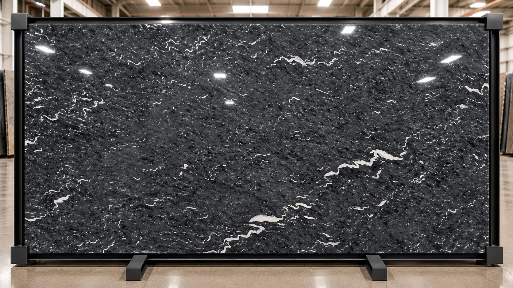 Laguna Black granite slab, leathered finish